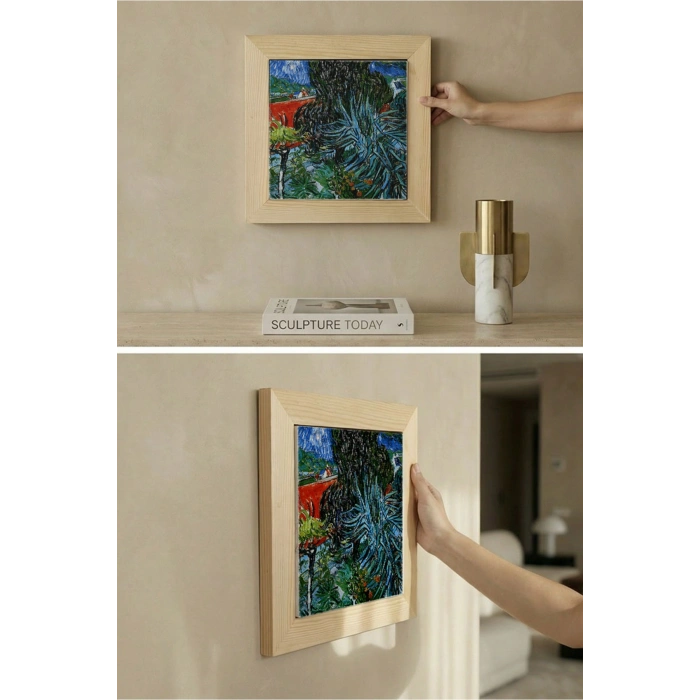 Vincent Van Gogh - Doctor Gachets Garden in Auvers - Doğal Ahşap Çerçeveli Taş Tablo