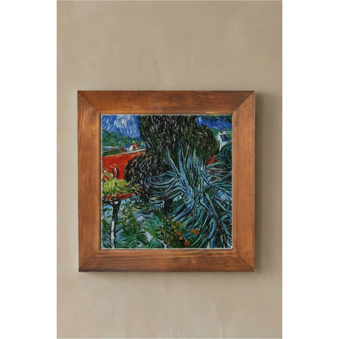 Vincent Van Gogh - Doctor Gachets Garden in Auvers - Doğal Ahşap Çerçeveli Taş Tablo