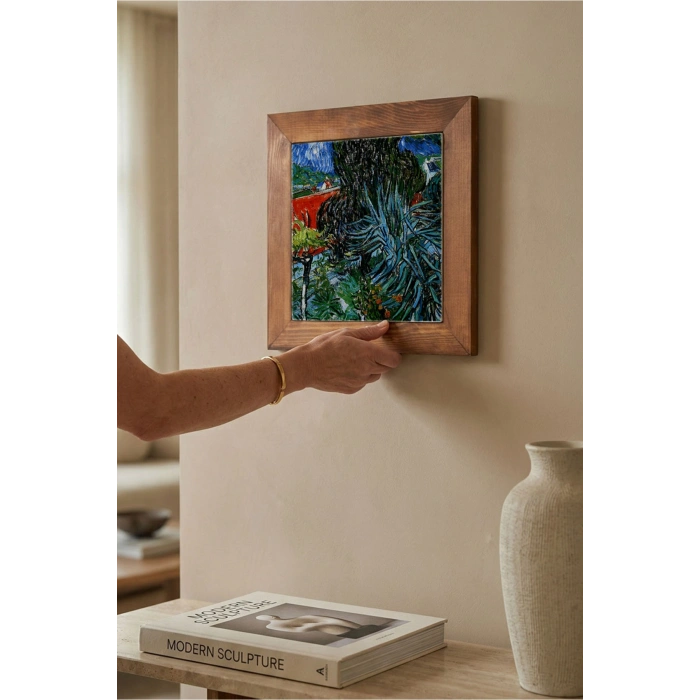 Vincent Van Gogh - Doctor Gachets Garden in Auvers - Doğal Ahşap Çerçeveli Taş Tablo