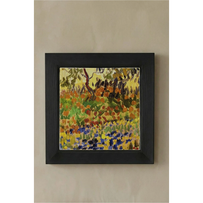 Vincent Van Gogh - Garden at Arles - Doğal Ahşap Çerçeveli Taş Tablo
