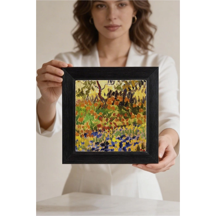 Vincent Van Gogh - Garden at Arles - Doğal Ahşap Çerçeveli Taş Tablo