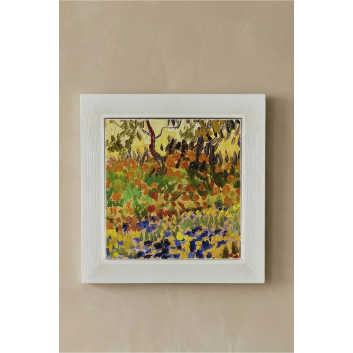 Vincent Van Gogh - Garden at Arles - Doğal Ahşap Çerçeveli Taş Tablo