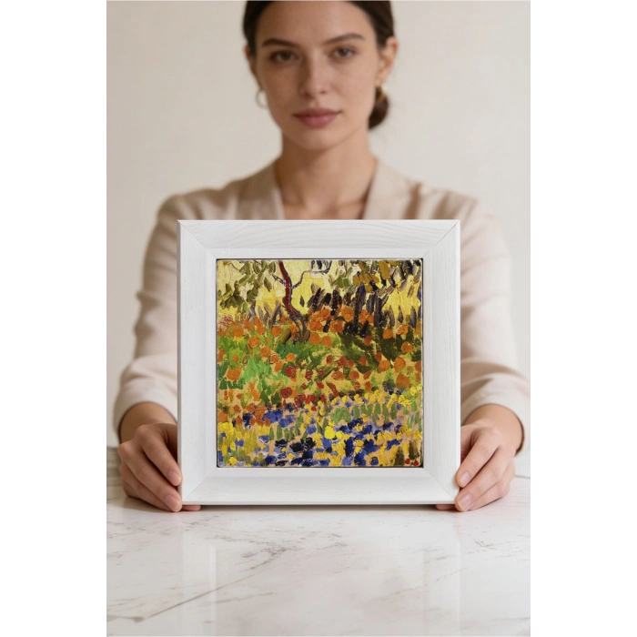 Vincent Van Gogh - Garden at Arles - Doğal Ahşap Çerçeveli Taş Tablo