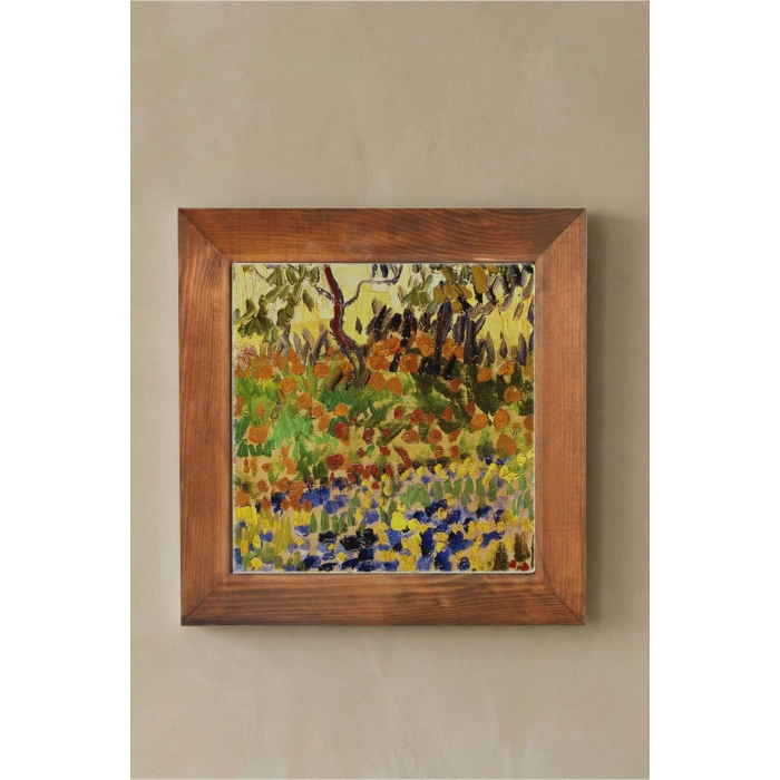 Vincent Van Gogh - Garden at Arles - Doğal Ahşap Çerçeveli Taş Tablo