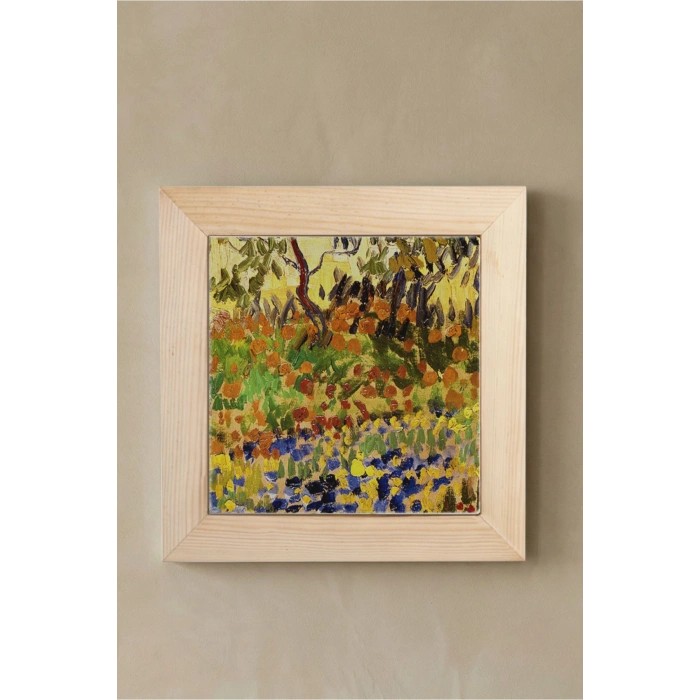 Vincent Van Gogh - Garden at Arles - Doğal Ahşap Çerçeveli Taş Tablo