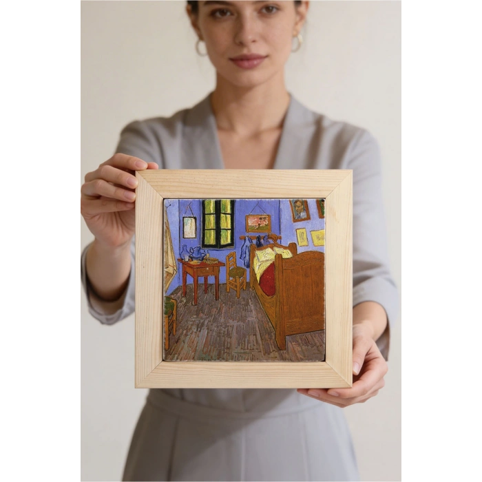 Vincent Van Gogh - The Room - Doğal Ahşap Çerçeveli Taş Tablo