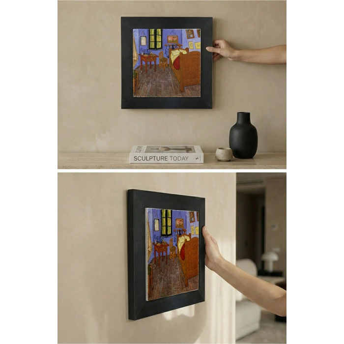 Vincent Van Gogh - The Room - Doğal Ahşap Çerçeveli Taş Tablo