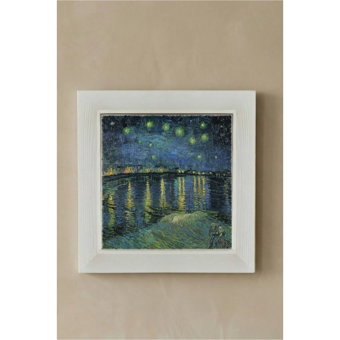 Vincent Van Gogh - Starry Night Over the Rhone - Doğal Ahşap Çerçeveli Taş Tablo