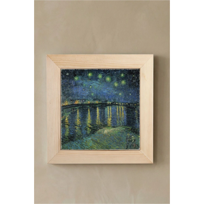 Vincent Van Gogh - Starry Night Over the Rhone - Doğal Ahşap Çerçeveli Taş Tablo