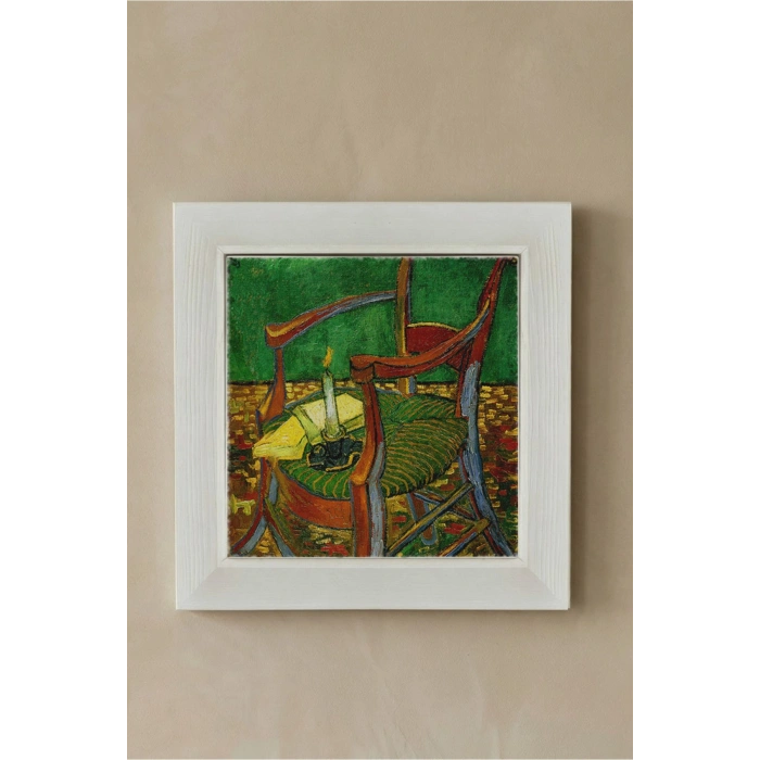 Vincent Van Gogh - De stoel van Gauguin - Doğal Ahşap Çerçeveli Taş Tablo