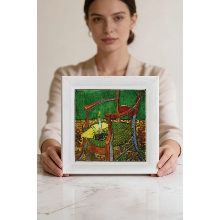 Vincent Van Gogh - De stoel van Gauguin - Doğal Ahşap Çerçeveli Taş Tablo