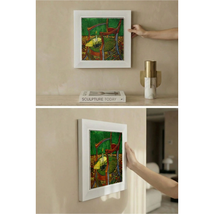 Vincent Van Gogh - De stoel van Gauguin - Doğal Ahşap Çerçeveli Taş Tablo