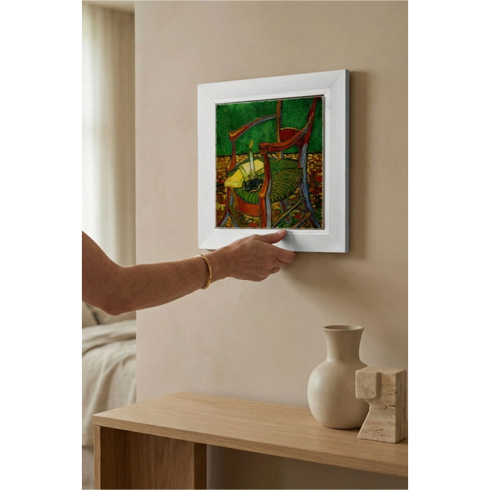 Vincent Van Gogh - De stoel van Gauguin - Doğal Ahşap Çerçeveli Taş Tablo