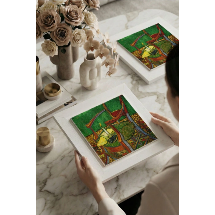 Vincent Van Gogh - De stoel van Gauguin - Doğal Ahşap Çerçeveli Taş Tablo