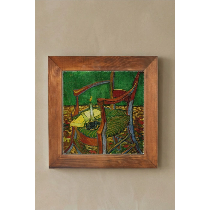 Vincent Van Gogh - De stoel van Gauguin - Doğal Ahşap Çerçeveli Taş Tablo