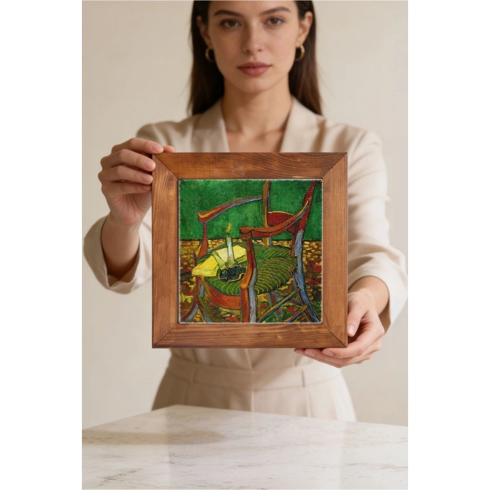 Vincent Van Gogh - De stoel van Gauguin - Doğal Ahşap Çerçeveli Taş Tablo
