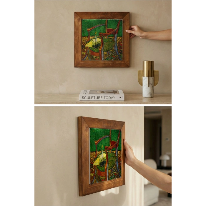 Vincent Van Gogh - De stoel van Gauguin - Doğal Ahşap Çerçeveli Taş Tablo