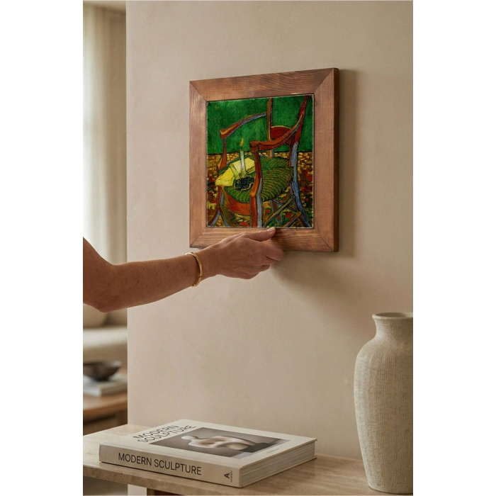 Vincent Van Gogh - De stoel van Gauguin - Doğal Ahşap Çerçeveli Taş Tablo