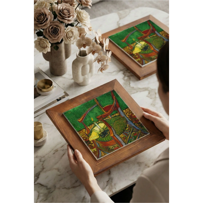 Vincent Van Gogh - De stoel van Gauguin - Doğal Ahşap Çerçeveli Taş Tablo
