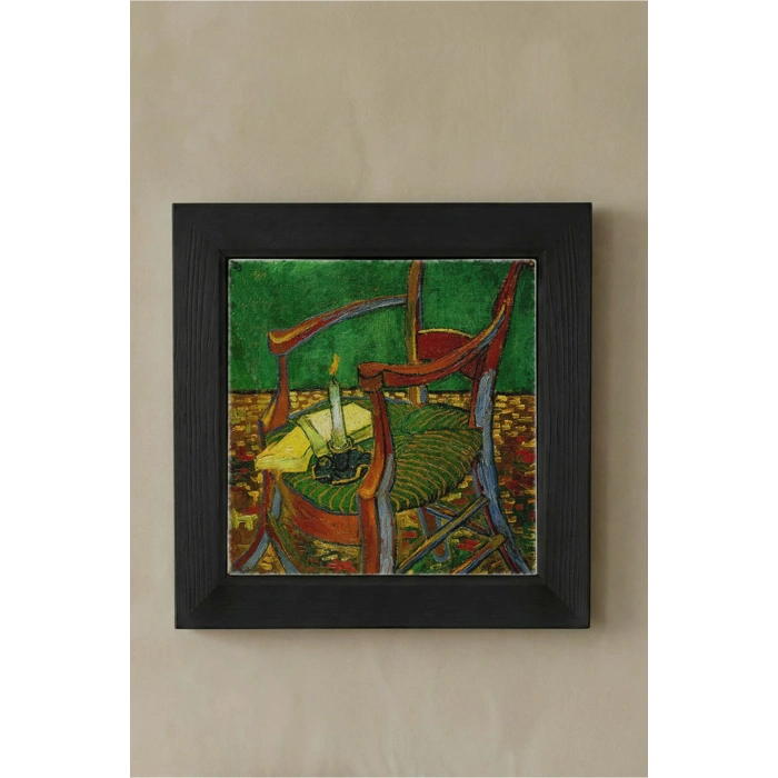 Vincent Van Gogh - De stoel van Gauguin - Doğal Ahşap Çerçeveli Taş Tablo