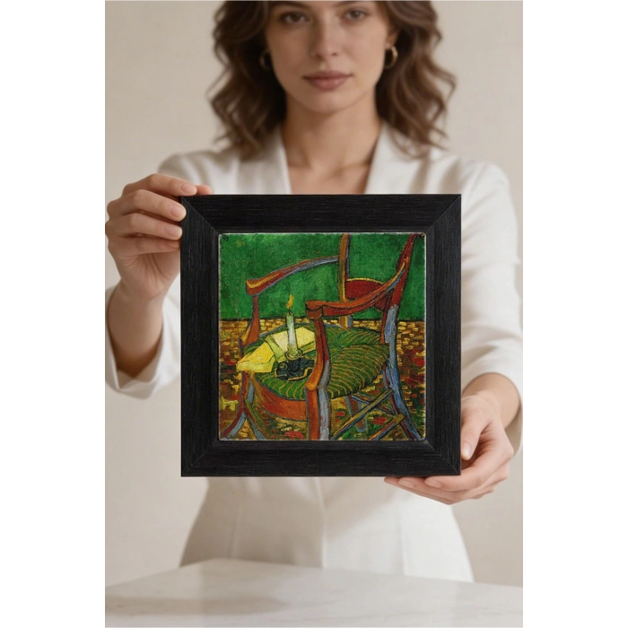Vincent Van Gogh - De stoel van Gauguin - Doğal Ahşap Çerçeveli Taş Tablo