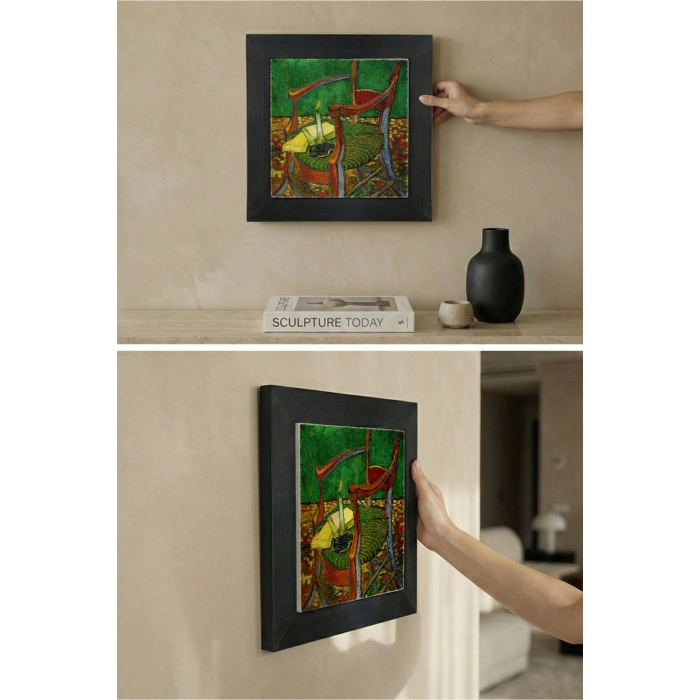 Vincent Van Gogh - De stoel van Gauguin - Doğal Ahşap Çerçeveli Taş Tablo