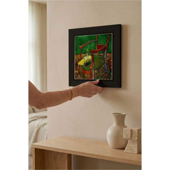 Vincent Van Gogh - De stoel van Gauguin - Doğal Ahşap Çerçeveli Taş Tablo