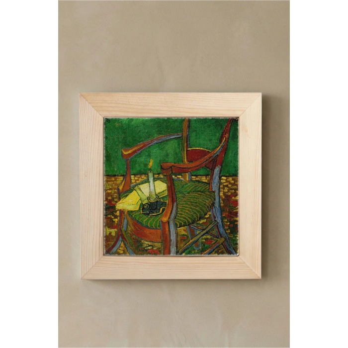Vincent Van Gogh - De stoel van Gauguin - Doğal Ahşap Çerçeveli Taş Tablo