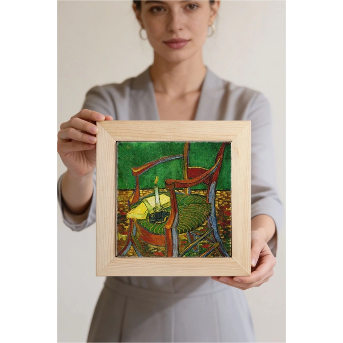 Vincent Van Gogh - De stoel van Gauguin - Doğal Ahşap Çerçeveli Taş Tablo