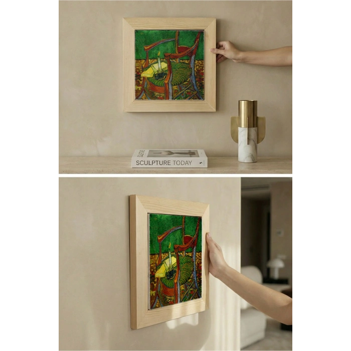 Vincent Van Gogh - De stoel van Gauguin - Doğal Ahşap Çerçeveli Taş Tablo