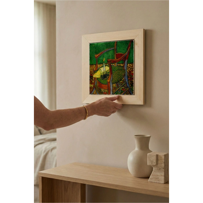 Vincent Van Gogh - De stoel van Gauguin - Doğal Ahşap Çerçeveli Taş Tablo