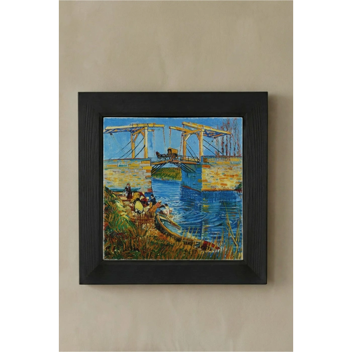 Vincent Van Gogh - Langlois Köprüsü - Doğal Ahşap Çerçeveli Taş Tablo