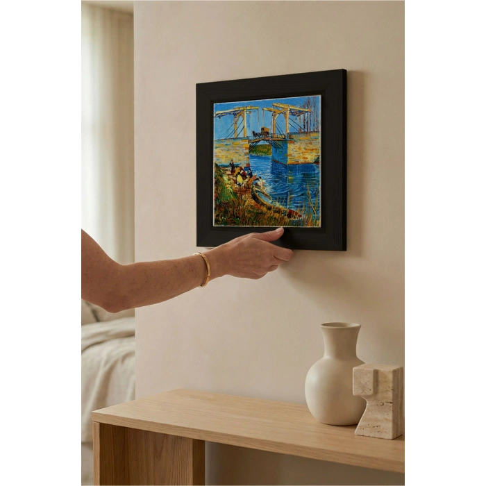 Vincent Van Gogh - Langlois Köprüsü - Doğal Ahşap Çerçeveli Taş Tablo