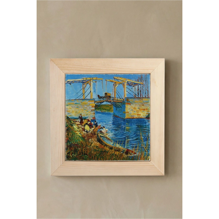 Vincent Van Gogh - Langlois Köprüsü - Doğal Ahşap Çerçeveli Taş Tablo