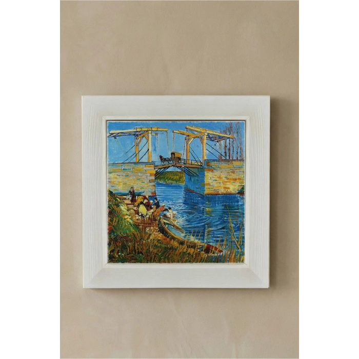 Vincent Van Gogh - Langlois Köprüsü - Doğal Ahşap Çerçeveli Taş Tablo