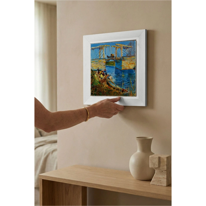 Vincent Van Gogh - Langlois Köprüsü - Doğal Ahşap Çerçeveli Taş Tablo