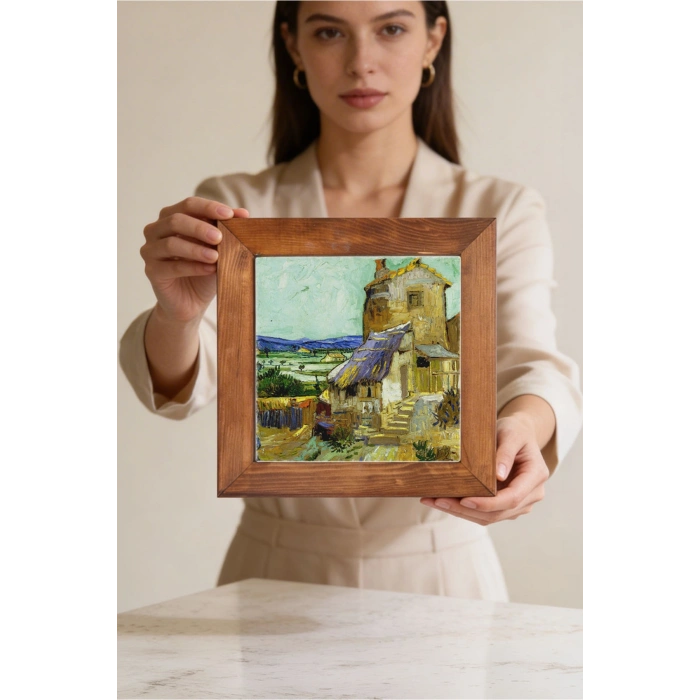 Vincent Van Gogh - The Old Mill - Doğal Ahşap Çerçeveli Taş Tablo