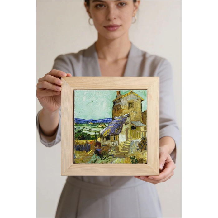 Vincent Van Gogh - The Old Mill - Doğal Ahşap Çerçeveli Taş Tablo