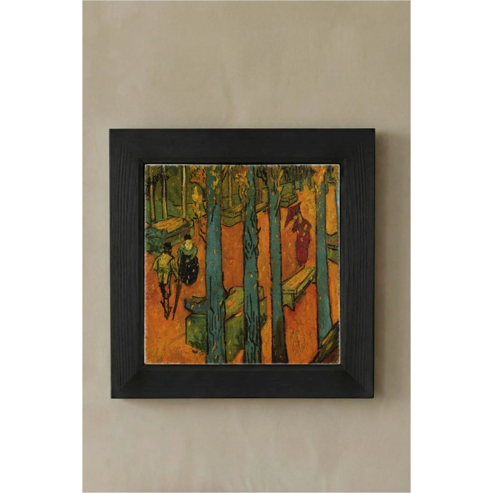 Vincent Van Gogh - Les Alyscamps - Doğal Ahşap Çerçeveli Taş Tablo
