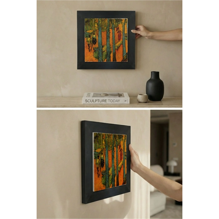 Vincent Van Gogh - Les Alyscamps - Doğal Ahşap Çerçeveli Taş Tablo