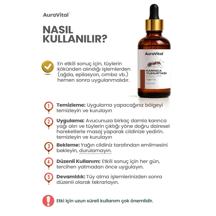 Karınca Yumurtası Yağı 100 ML – Tüy Azaltıcı, Epilasyon Sonrası Cilt Bakım Yağı
