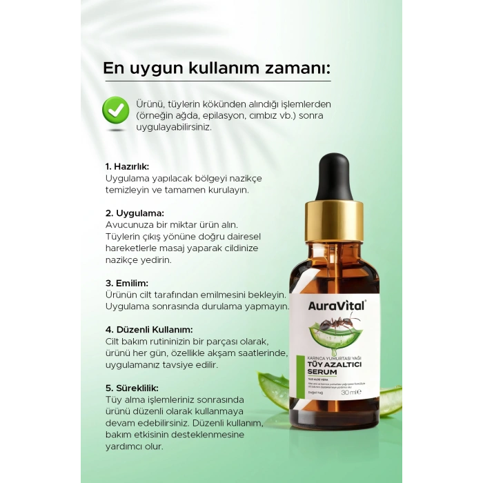 Tüy Azaltıcı Serum Karınca Yumurtası Yağı ve Aloe Vera 30 Ml Tüy Azaltıcı, Epilasyon Sonrası Cilt Ba