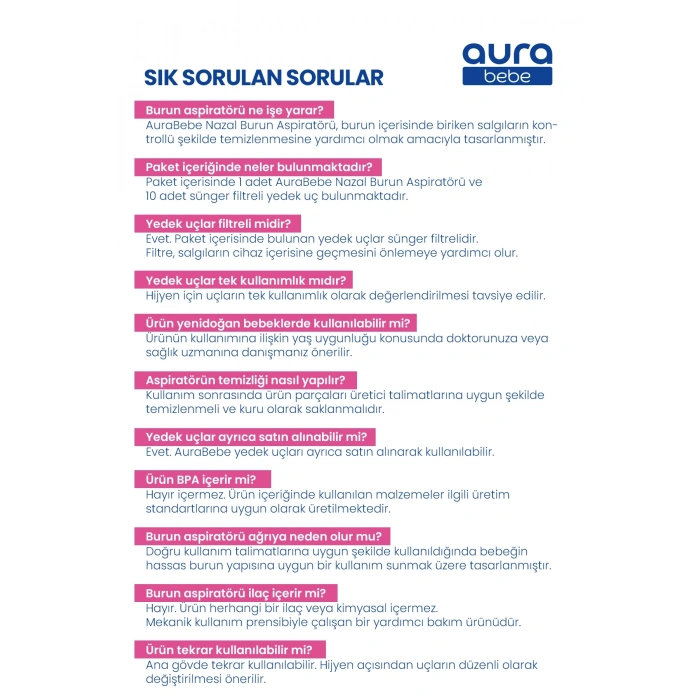 Bebek Burun Aspiratörü ve 10 Adet Yedek Uç
