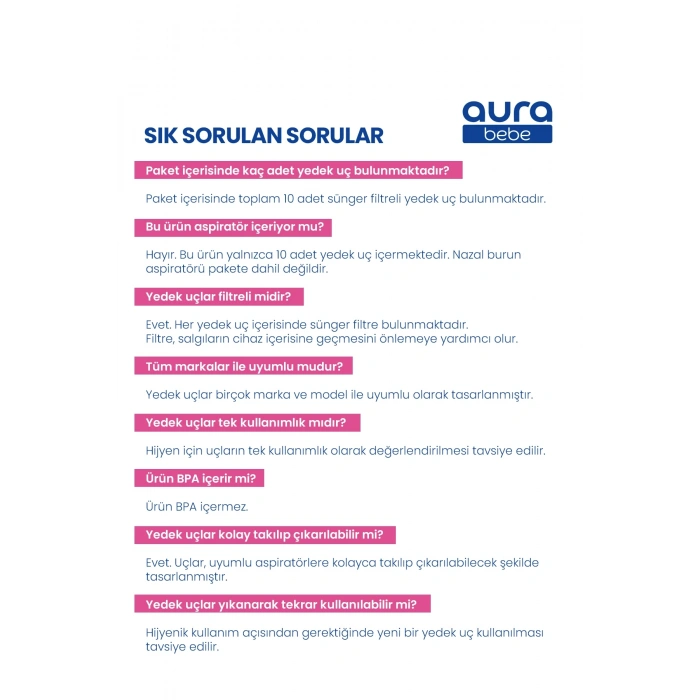 Bebek Burun Aspiratör Yedek Ucu 10 Adet Tüm Markalar ile Uyumlu
