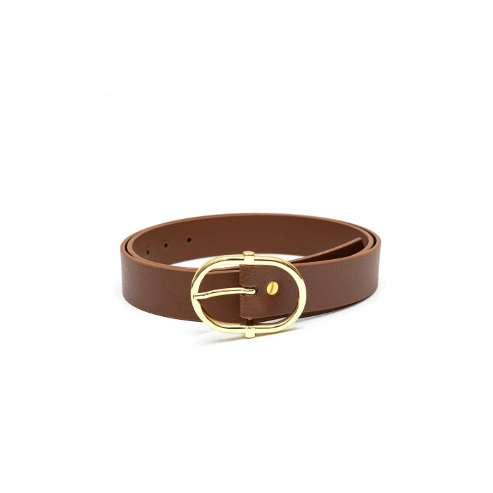 Kadın Gold Oval Tokalı Kemer Günlük Pantolon Elbise Kemeri