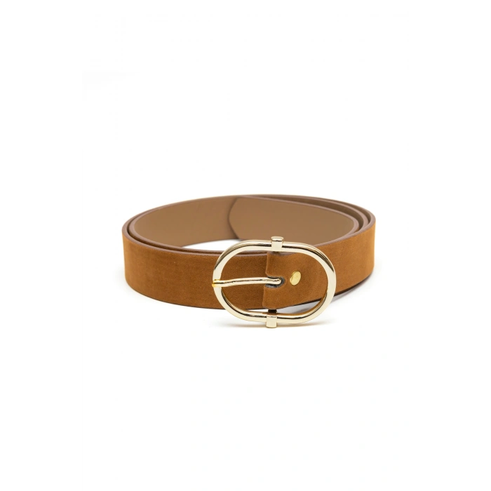 Kadın Gold Oval Tokalı Süet Kemer Günlük Pantolon Elbise Kemeri