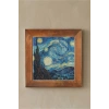 Vincent Van Gogh -Yıldızlı Gece - Doğal Ahşap Çerçeveli Taş Tablo