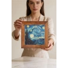 Vincent Van Gogh -Yıldızlı Gece - Doğal Ahşap Çerçeveli Taş Tablo