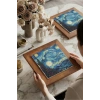 Vincent Van Gogh -Yıldızlı Gece - Doğal Ahşap Çerçeveli Taş Tablo
