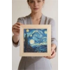 Vincent Van Gogh -Yıldızlı Gece - Doğal Ahşap Çerçeveli Taş Tablo